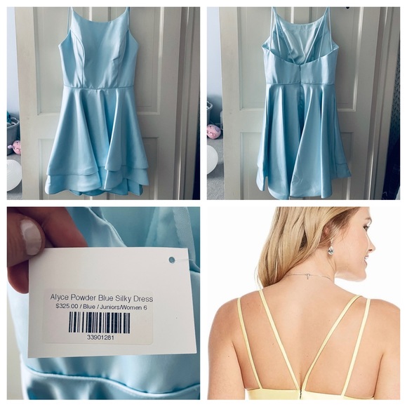 Alyce Powder Blue Silky Satin Party Dress